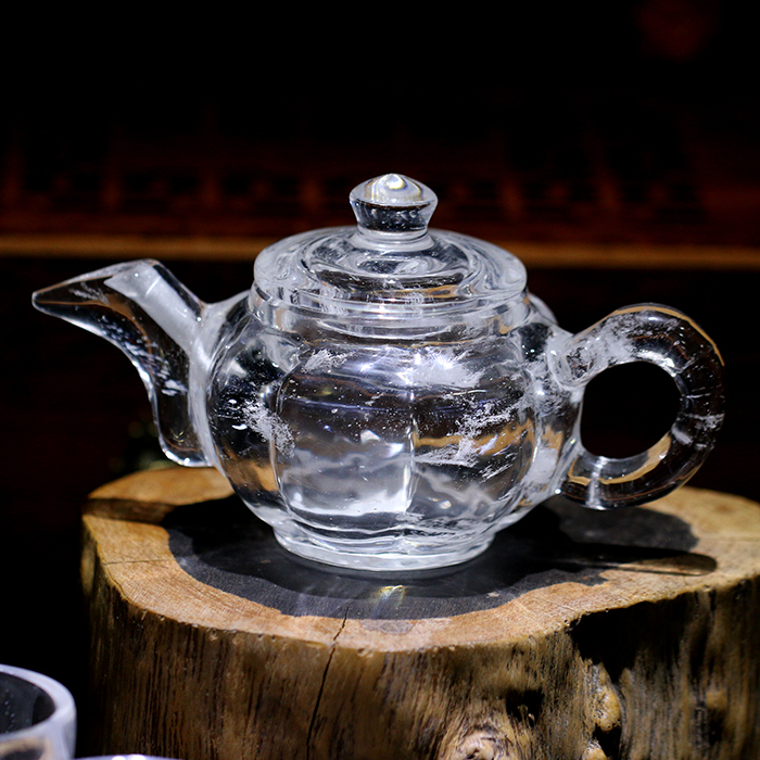 水晶定制 寻味顺德茶具 巴西(bra)水晶矿提纯南瓜茶壶(1壶4杯 礼盒#86